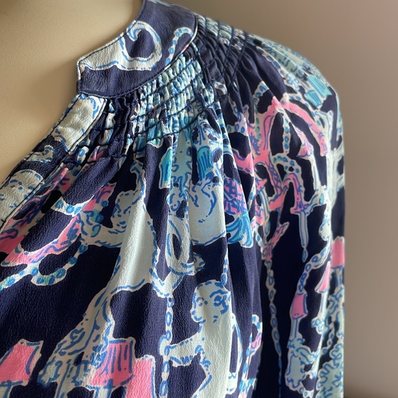 Lily Pulitzer Elsa 100% Silk Blue & Pink Tunic Blouse . - Picture 3 of 8